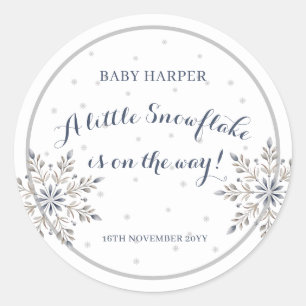 Sticker Rond Élégante Baby Shower Flocon de Neige