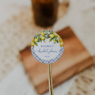 Sticker Rond Élégante Baby Shower Méditerranéen au Citron pour 