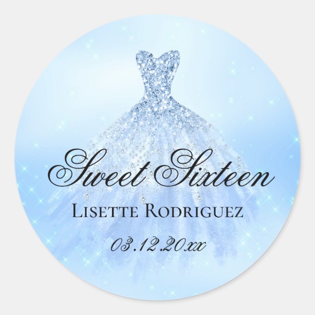 Sticker Rond Elégante Blue Sweet 16 Anniversaire (Devant)