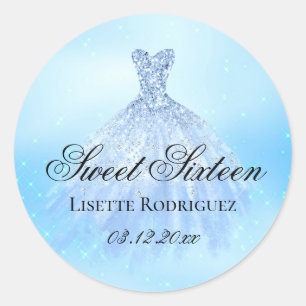 Sticker Rond Elégante Blue Sweet 16 Anniversaire