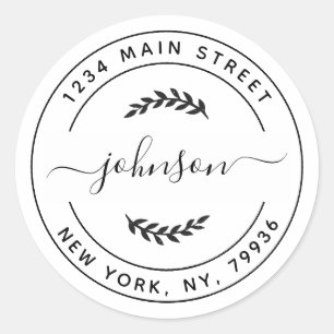 Sticker Rond Élégante Botanique Personnalisée Adresse de retour