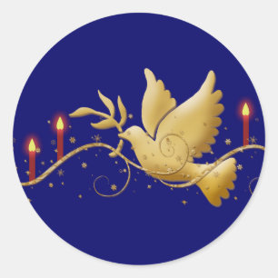 Sticker Rond Élégante bougie de paix de colombe de Noël