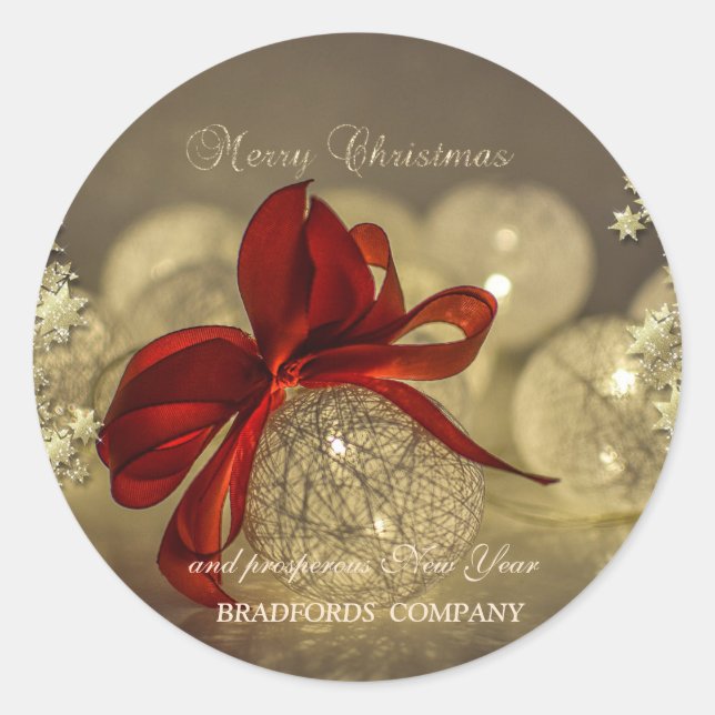 Sticker Rond Élégante boules de Noël Red Bow Stars Company (Devant)