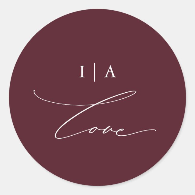 Sticker Rond Élégante Bourgogne Love Calligraphie Monogramme Ma (Devant)