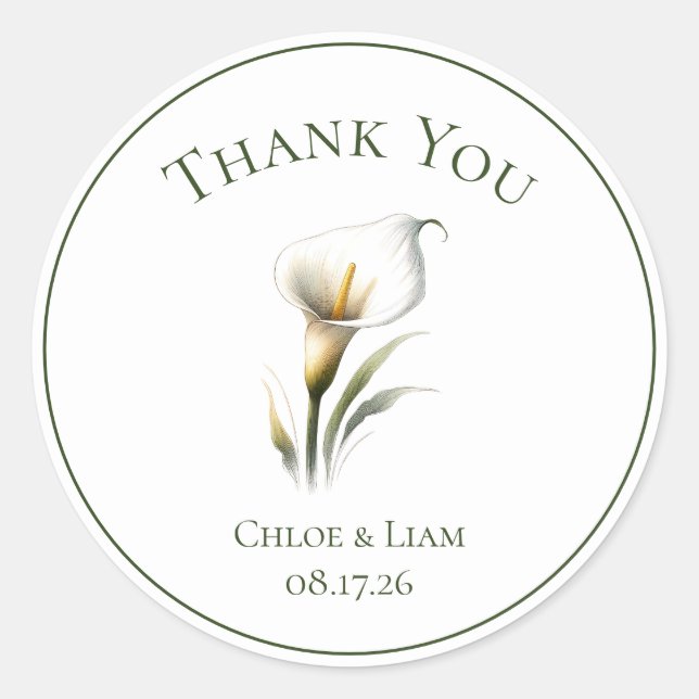 Sticker Rond Elégante Calla Lily Merci Mariage (Devant)