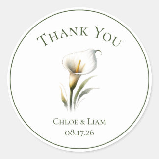 Sticker Rond Elégante Calla Lily Merci Mariage