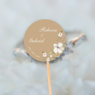 Sticker Rond Élégante calligraphie aquarelle Mariage floral