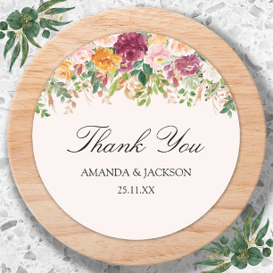 Sticker Rond Élégante Calligraphie Aquarelle Rose Fleur Mariage