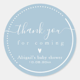 Sticker Rond Élégante calligraphie Baby shower bleu "Merci"