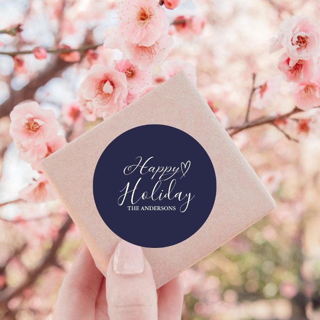 Sticker Rond Élégante calligraphie Bleu Noël de Noël (Créateur téléchargé)