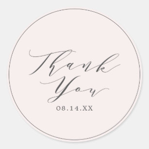 Sticker Rond Élégante calligraphie Blush Merci