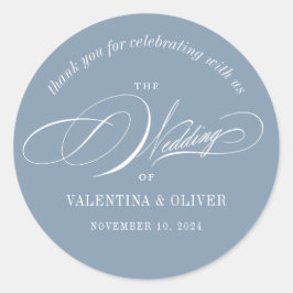 Sticker Rond Élégante calligraphie Dusty Blue Mariage
