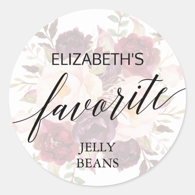 Sticker Rond Élégante Calligraphie Faded Floral Son Favori (Devant)