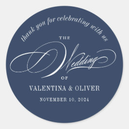 Sticker Rond Élégante calligraphie Mariage bleu marine