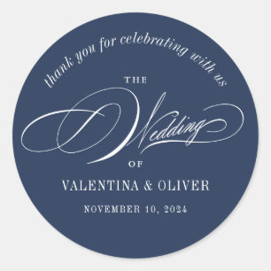 Sticker Rond Élégante calligraphie Mariage bleu marine