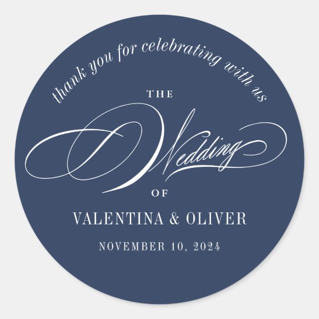 Sticker Rond Élégante calligraphie Mariage bleu marine (Devant)