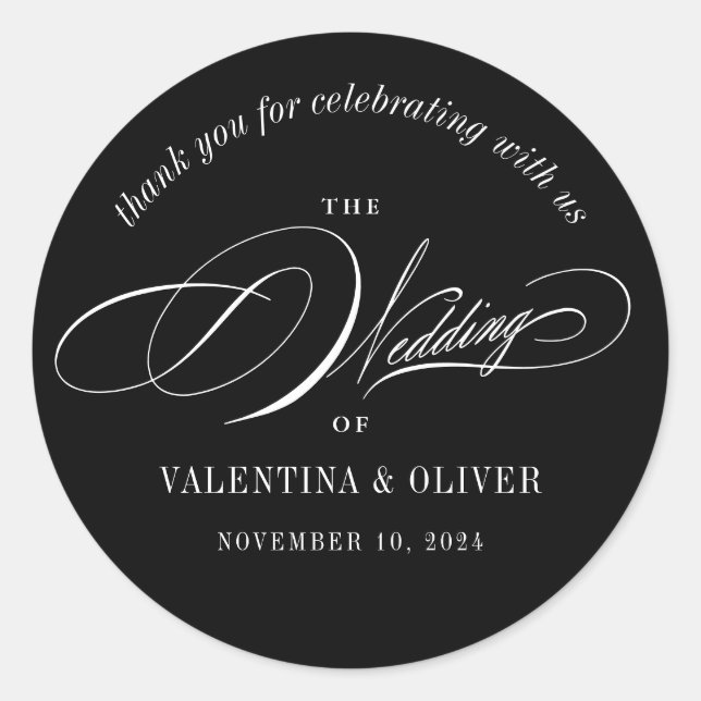 Sticker Rond Élégante calligraphie Mariage noir et blanc (Devant)