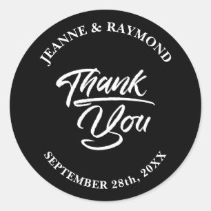 Sticker Rond Élégante calligraphie Mariage noir Favor Merci