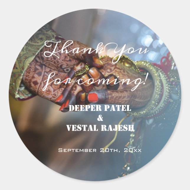 Sticker Rond Élégante calligraphie Merci Henna Mariage indien (Devant)