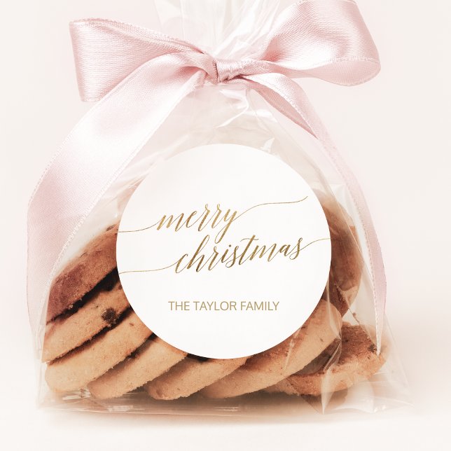 Sticker Rond Élégante calligraphie or Joyeux cadeau de Noël (Créateur téléchargé)