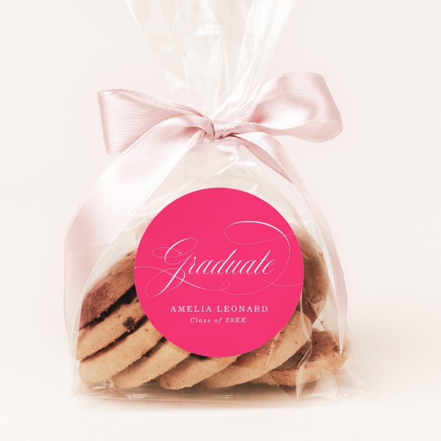 Sticker Rond Élégante calligraphie rose chaud (Créateur téléchargé)