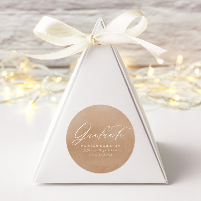 Sticker Rond Élégante calligraphie Sable Aquarelle Graduation (Créateur téléchargé)