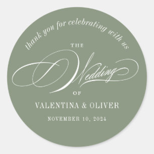 Sticker Rond Élégante calligraphie Sage Green Mariage