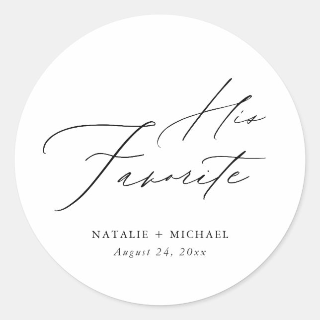 Sticker Rond Élégante calligraphie Son Mariage Préféré Faveur (Devant)