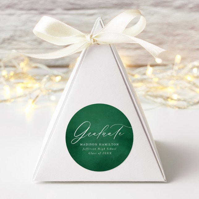 Sticker Rond Élégante calligraphie Vert aquarelle Graduation (Créateur téléchargé)