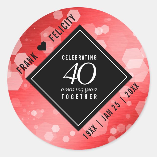 Sticker Rond Élégante célébration du 40e anniversaire du Mariag (Devant)