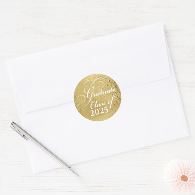 Sticker Rond Élégante Classe d'or de 2025 Merci (Enveloppe)