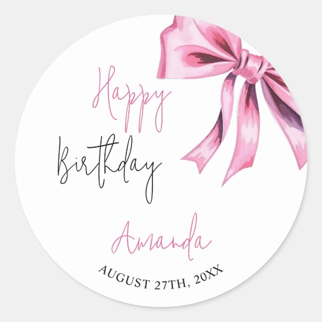 Sticker Rond Élégante Coquette Rose Bow Sweet 16 Anniversaire (Devant)