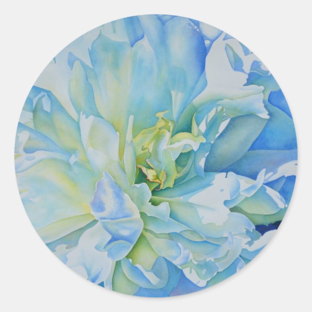 Sticker Rond Elégante couleur bleue turquoise florale (Devant)