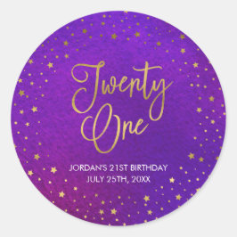 Sticker Rond Elégante couleur pourpre étoilée 21e anniversaire