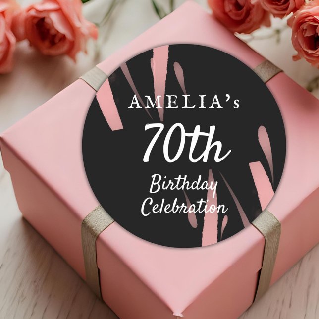 Sticker Rond Elégante couleur rose noire 70e anniversaire (Créateur téléchargé)