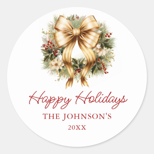 Sticker Rond Élégante couronne d'or de Noël Joyeuses fêtes (Devant)