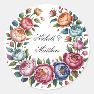 Sticker Rond Élégante couronne florale de mariage