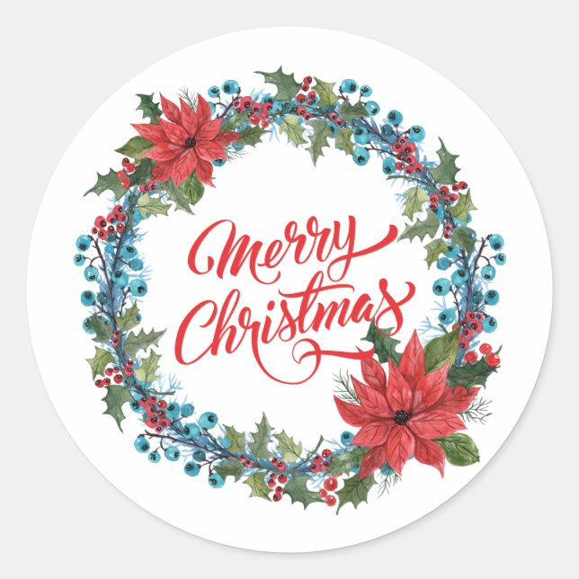 Sticker Rond Élégante couronne florale Noël | Sceau à coller (Devant)