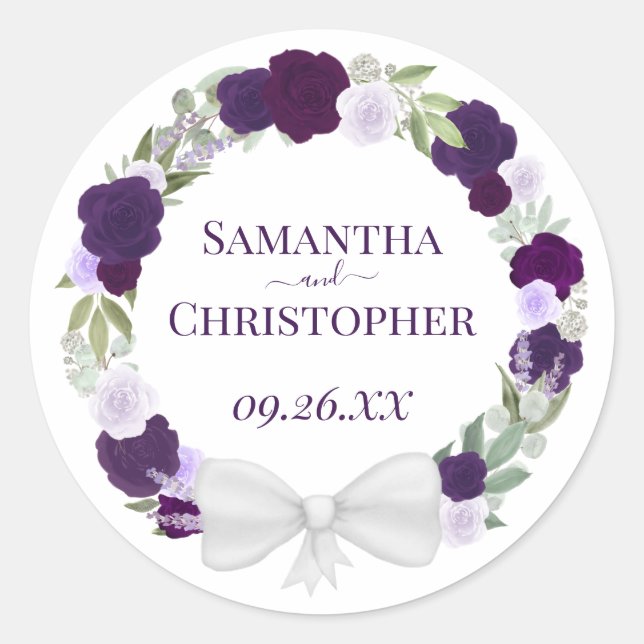 Sticker Rond Élégante couronne violette et lavande de Mariage R (Devant)