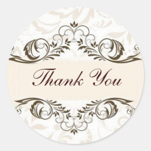 Sticker Rond Elégante Crème Florale Mariage damassé