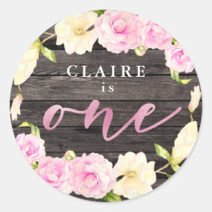 Sticker Rond Elégante Crème rose Florale 1er Anniversaire Fête 