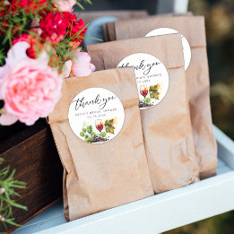 Sticker Rond Elégante dégustation de vin Merci d'aquarelle