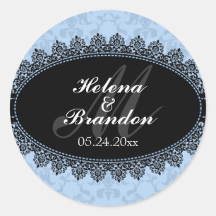 Sticker Rond Elégante dentelle et Damas Monogram Mariage Seals