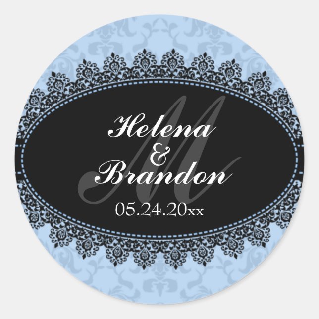 Sticker Rond Elégante dentelle et Damas Monogram Mariage Seals (Devant)