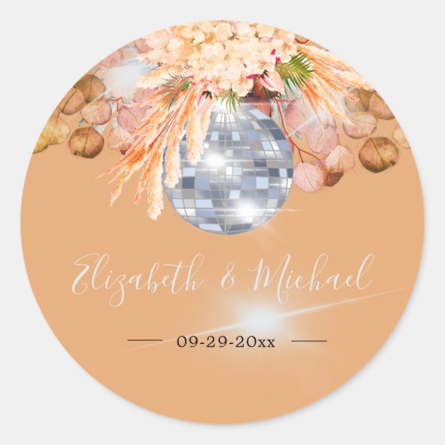 Sticker Rond Élégante discothèque Florale Orange Eucalyptus (Devant)