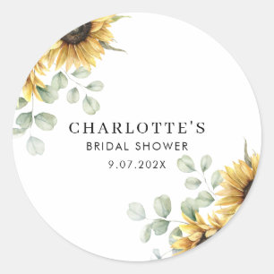 Sticker Rond Élégante douche de mariée florale au tournesol