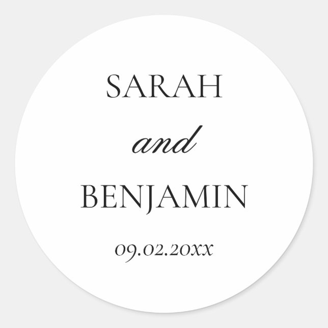 Sticker Rond Élégante enveloppe Mariage simple en noir et blanc (Devant)