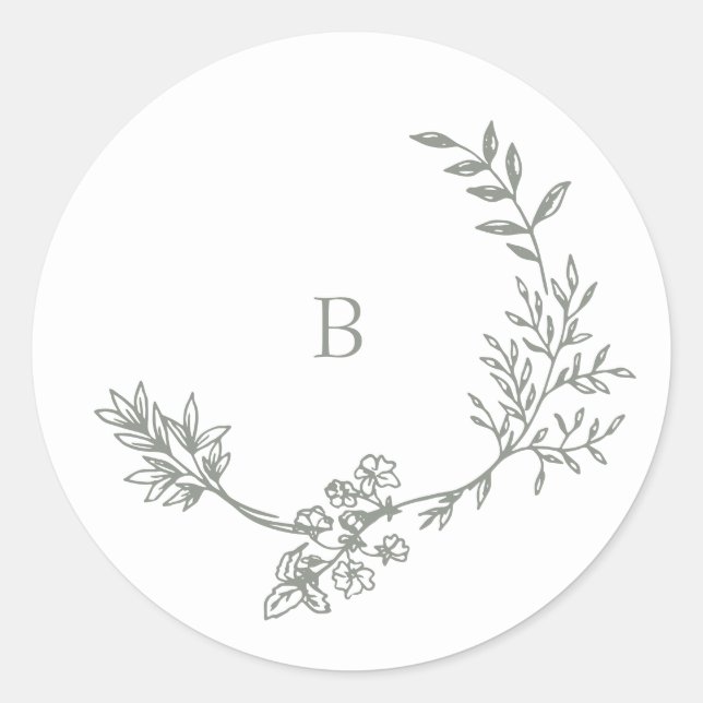 Sticker Rond Élégante enveloppe Sage vert Floral Monogramme Wre (Devant)