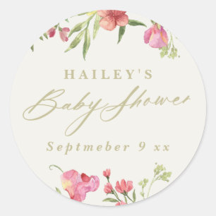Sticker Rond élégante et délicate Baby Shower sur le thème flor