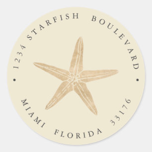 Sticker Rond Elégante FAUX GOLD Starfish côtière Adresse de ret